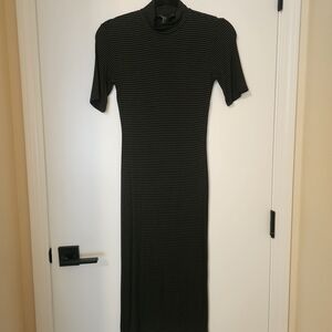 Forever 21 Olive And Black Striped Midi Dress